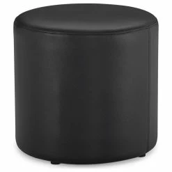 Zuri Furniture Modern Artos Round Ottoman Black Leatherette Small Black Plastic Feet On Bottom