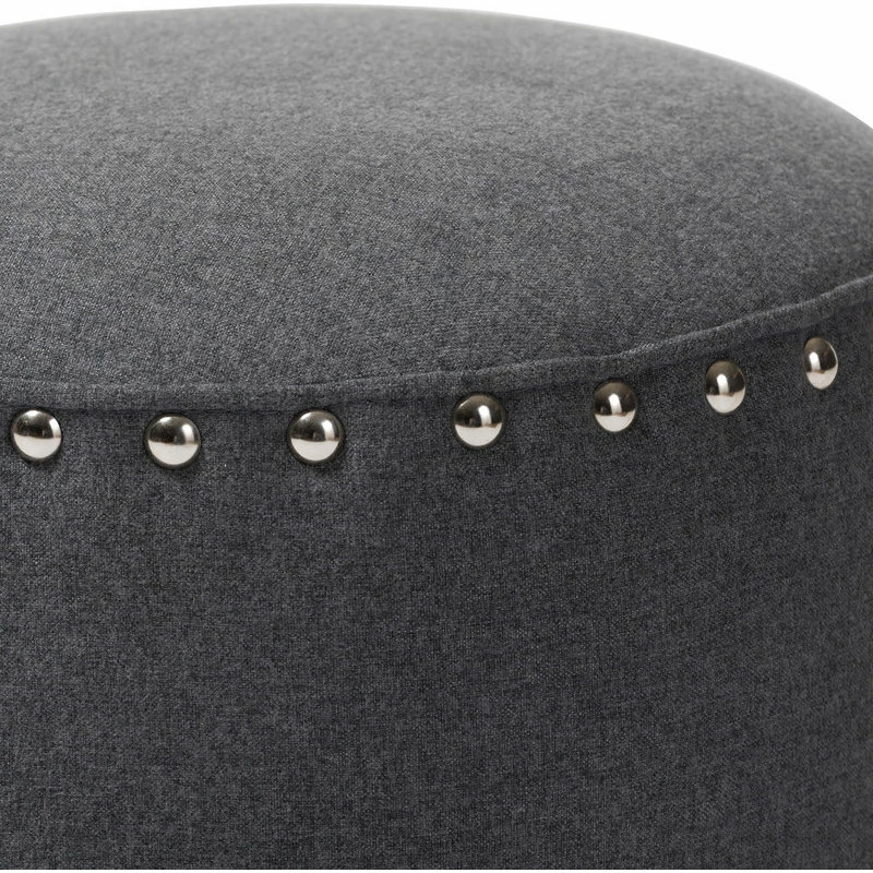 Baxton Studio Rosine Upholstered Nail Trim Ottoman, Gray 4 Baxton Studio Rosine Upholstered Nail Trim Ottoman, Gray - Image 2