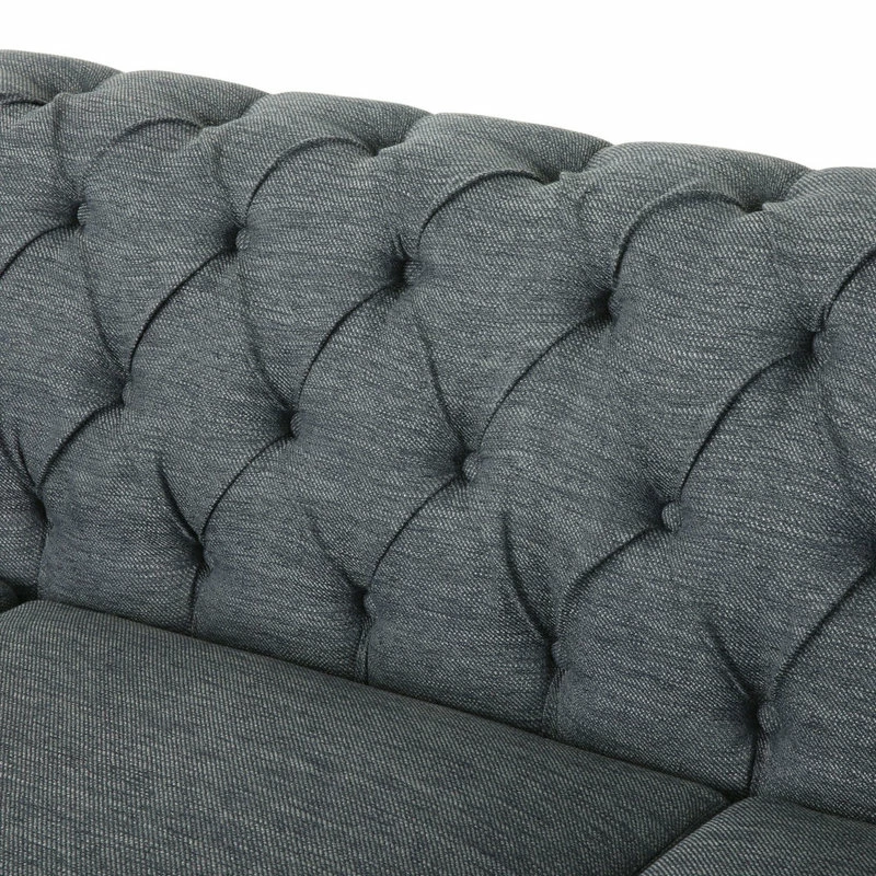 GDFStudio Bowes Chesterfield Tufted 3 Seater Sofa With Nailhead Trim, Charcoal + Dark Brow 10 GDFStudio Bowes Chesterfield Tufted 3 Seater Sofa With Nailhead Trim, Charcoal + Dark Brow - Image 8