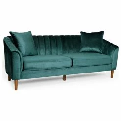 GDFStudio Susan Contemporary Velvet 3 Seater Sofa, Teal/Dark Brown
