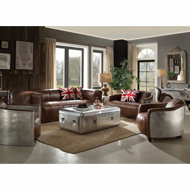 Acme Furniture Acme Loveseat In Retro Brown TG Leather And Aluminum Finish 53546 4 Acme Furniture Acme Loveseat In Retro Brown TG Leather And Aluminum Finish 53546 - Image 2
