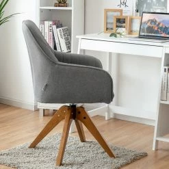 Costway Swivel Accent Chair Fabric Vanity Study Armchair W/Beech Wood Legs Gray -GDF sofa Shop d571c9dc007fe1ab 8001 w800 h800 b0 p0