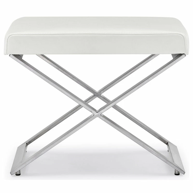 Zuri Furniture Modern Fenix Ottoman Smooth White Leatherette Brushed Stainless Steel Base 3 Zuri Furniture Modern Fenix Ottoman Smooth White Leatherette Brushed Stainless Steel Base