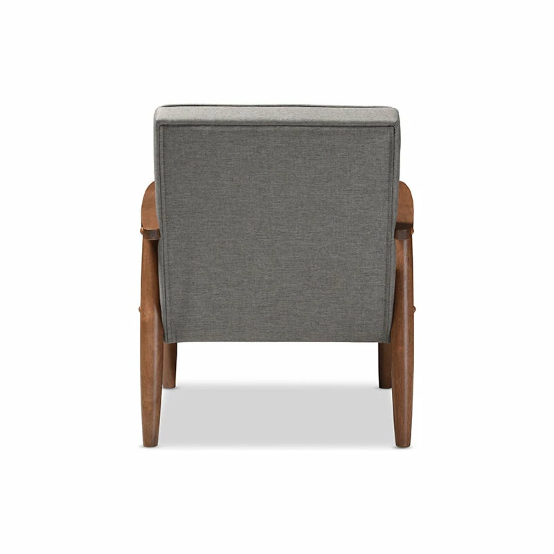 Baxton Studio Sorrento Retro Upholstered Wooden Lounge Chair, Gray Fabric 6 Baxton Studio Sorrento Retro Upholstered Wooden Lounge Chair, Gray Fabric - Image 4