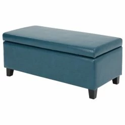 GDFStudio GDF Studio Breanna Contemporary Storage Ottoman, Teal Leather
