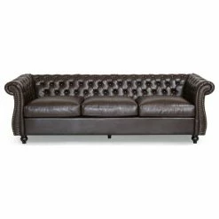 GDFStudio Vita Chesterfield Tufted Faux Leather Sofa, Brown