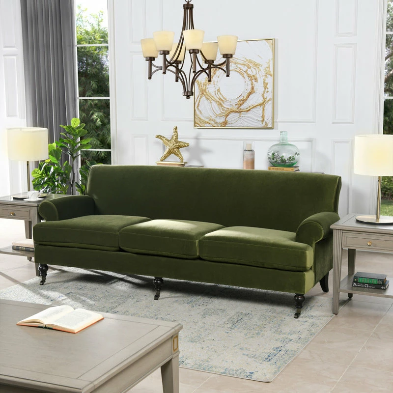 Jennifer Taylor Home Alana 88" Lawson 3-Seater Sofa, Olive Green Performance Velvet 5 Jennifer Taylor Home Alana 88" Lawson 3-Seater Sofa, Olive Green Performance Velvet - Image 3