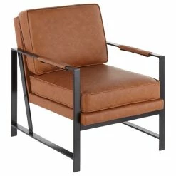 Lumisource Franklin Contemporary Arm Chair, Black Metal/Camel Pu