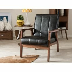 Baxton Studio Nikko Faux Leather Wooden Lounge Chair, Black -GDF sofa Shop d7b187550b43c4fd 1284 w800 h800 b0 p0