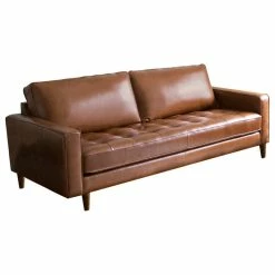 Abbyson Living Hammond Mid-Century Leather Stationary Sofa, Camel