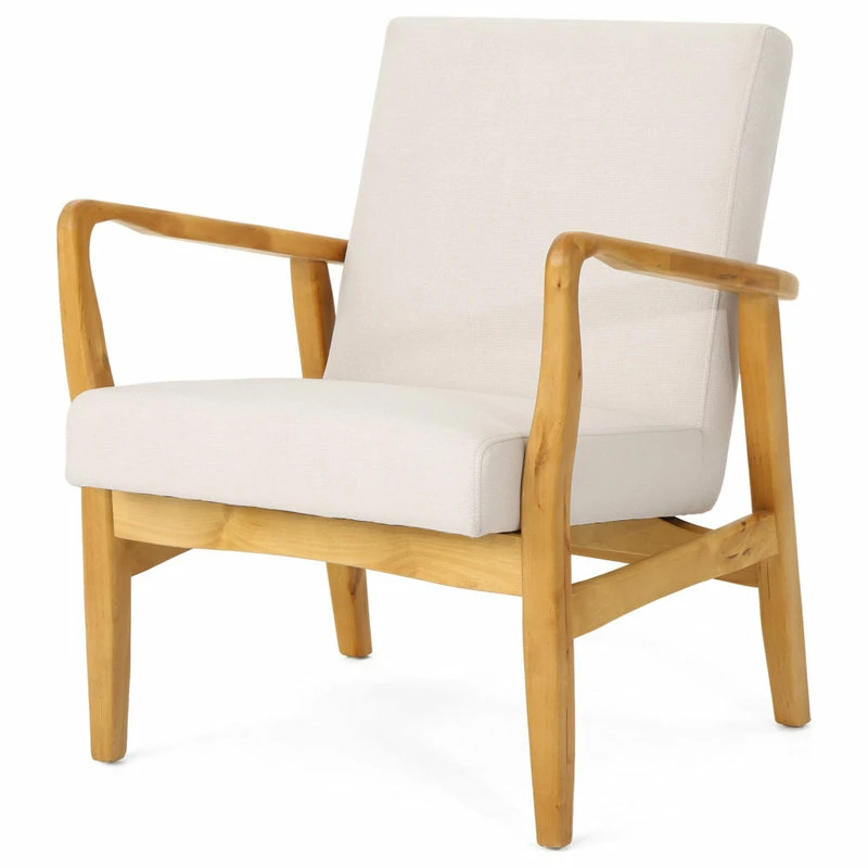 GDFStudio GDF Studio Isaac Mid Century Modern Fabric Club Chair, Ivory/Walnut 3 GDFStudio GDF Studio Isaac Mid Century Modern Fabric Club Chair, Ivory/Walnut