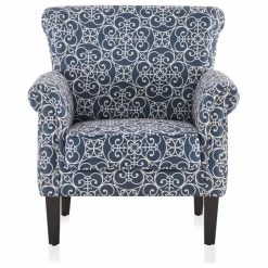 Belleze Arm Fabric Upholstered Chair Nailhead Trim Accent Chair, Navy/ White