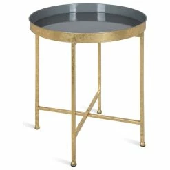Uniek Celia Round Metal Side Table, Gold Gray