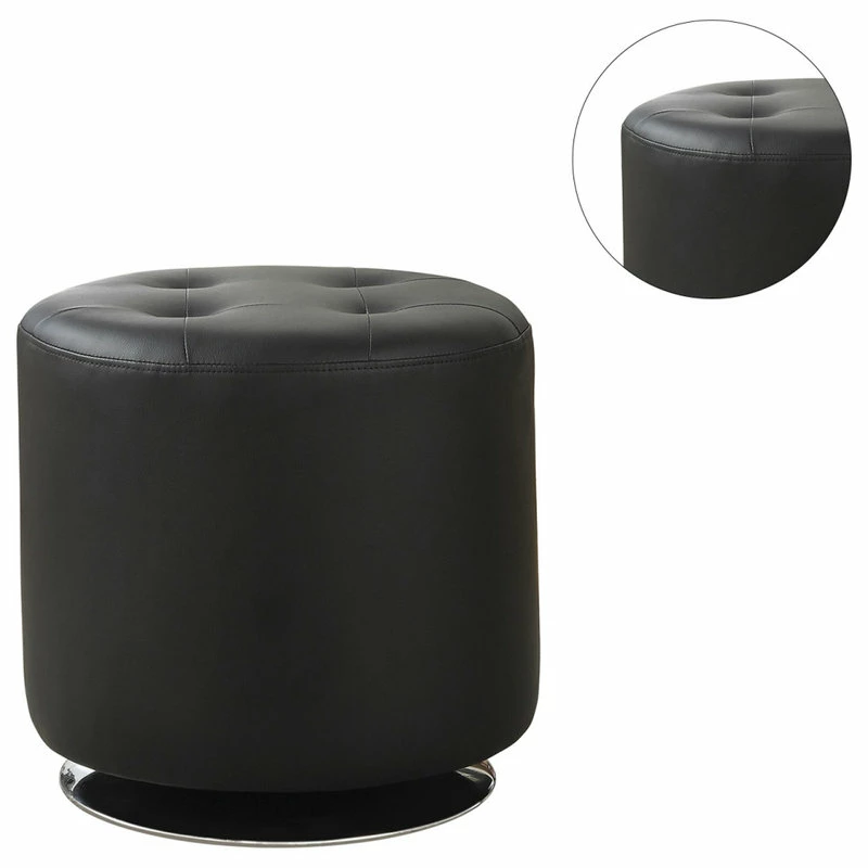 Coaster Home Furnishings Round Leatherette Upholstered Ottoman, Black 7 Coaster Home Furnishings Round Leatherette Upholstered Ottoman, Black - Image 5