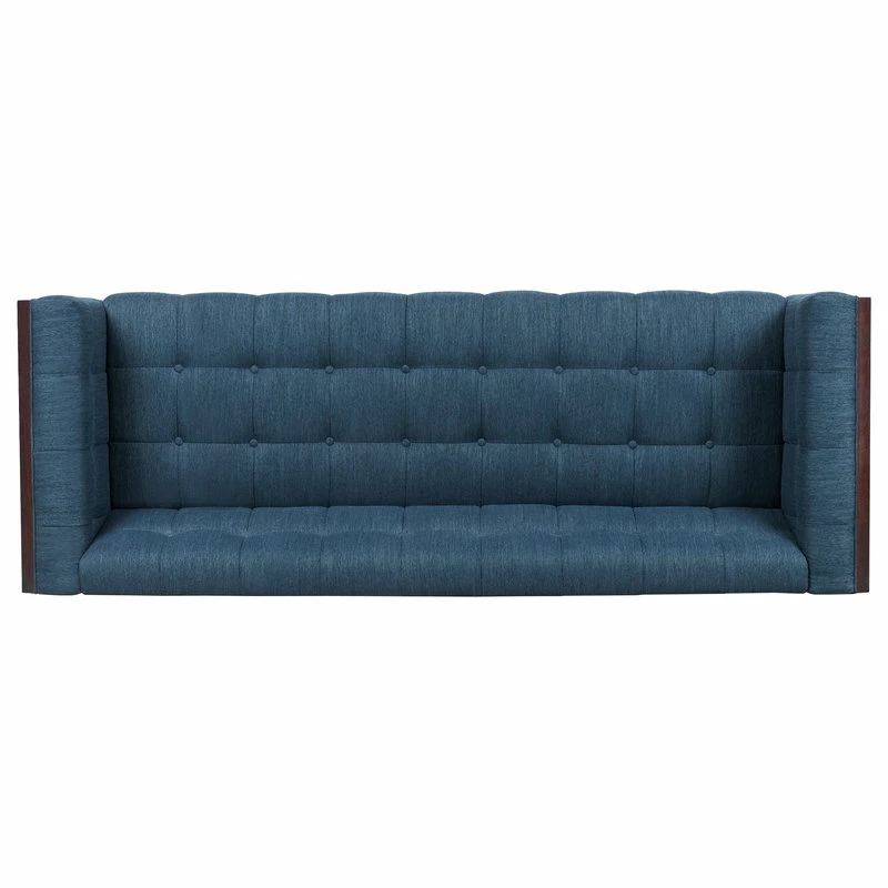 GDFStudio Croton Contemporary Tufted 3 Seater Sofa, Navy Blue + Brown 11 GDFStudio Croton Contemporary Tufted 3 Seater Sofa, Navy Blue + Brown - Image 9