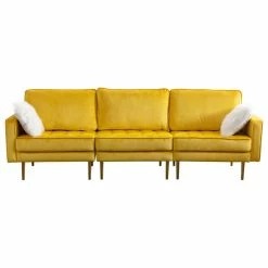 Lilola Home Theo Velvet Sofa With Pillows, Yellow