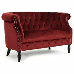 GDFStudio Melaina Tufted Chesterfield Velvet Loveseat With Scrolled Arms