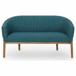 GDFStudio Deborah Mid-Century Fabric Loveseat, Teal, Brown