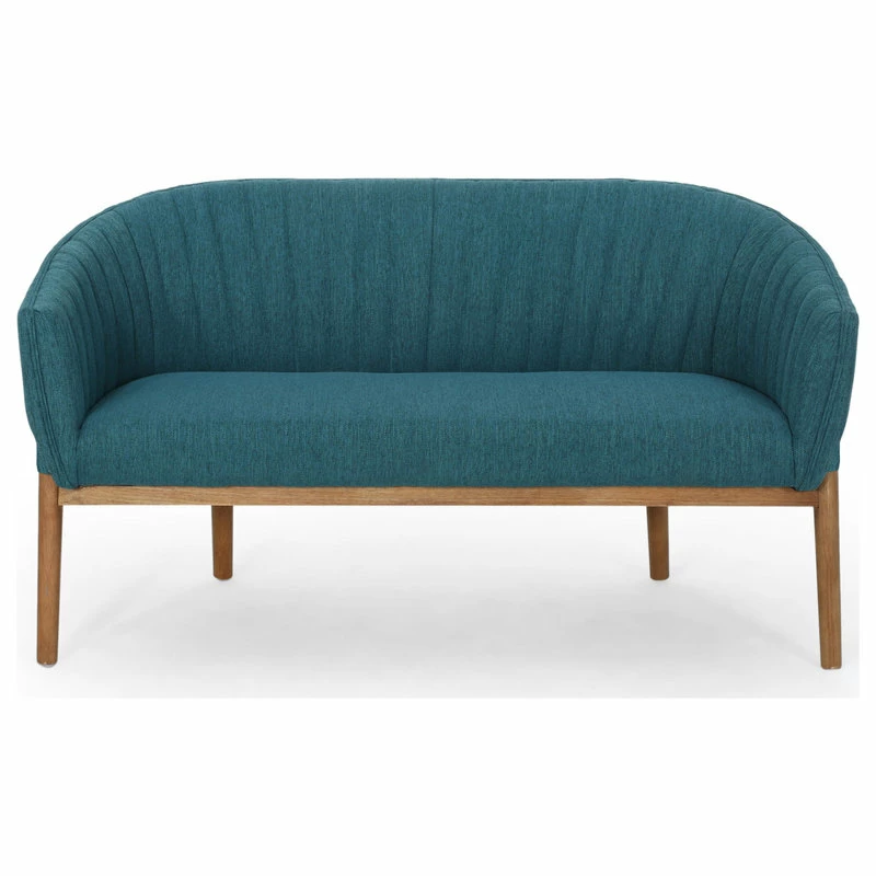 GDFStudio Deborah Mid-Century Fabric Loveseat, Teal, Brown 3 GDFStudio Deborah Mid-Century Fabric Loveseat, Teal, Brown