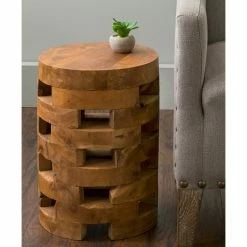 East At Main's Hixson Brown Teakwood Round Accent Table -GDF sofa Shop dd81c4410863efdb 9664 w800 h800 b0 p0