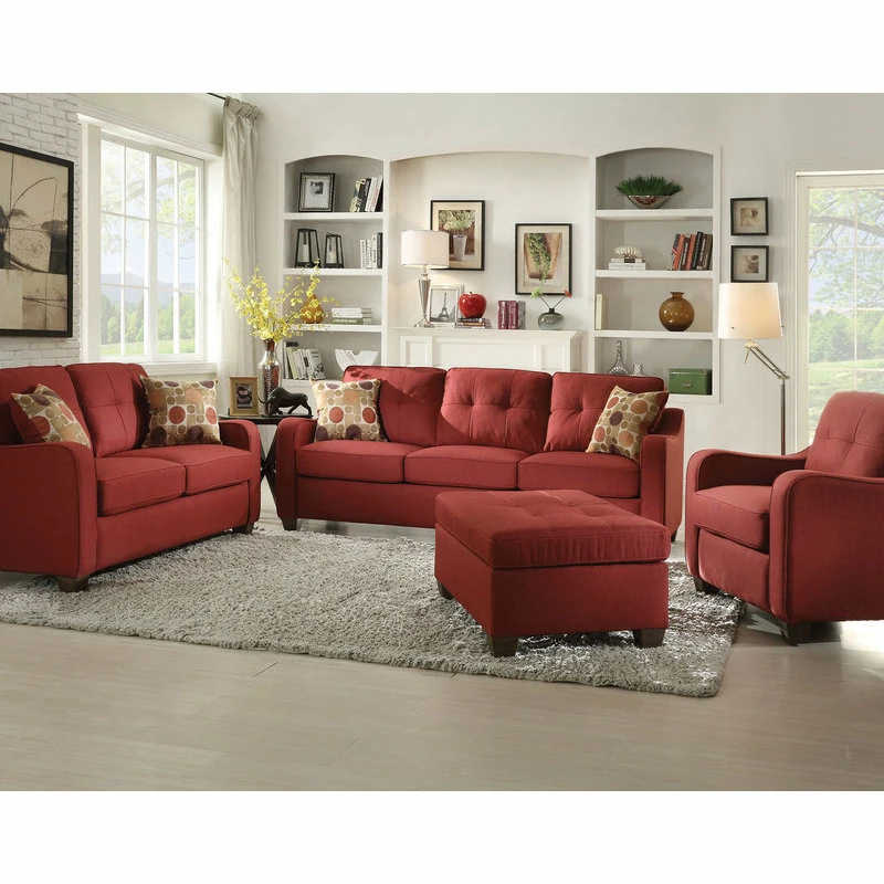 Acme Furniture Cleavon II Sofa With 2 Pillows, Red 4 Acme Furniture Cleavon II Sofa With 2 Pillows, Red - Image 2