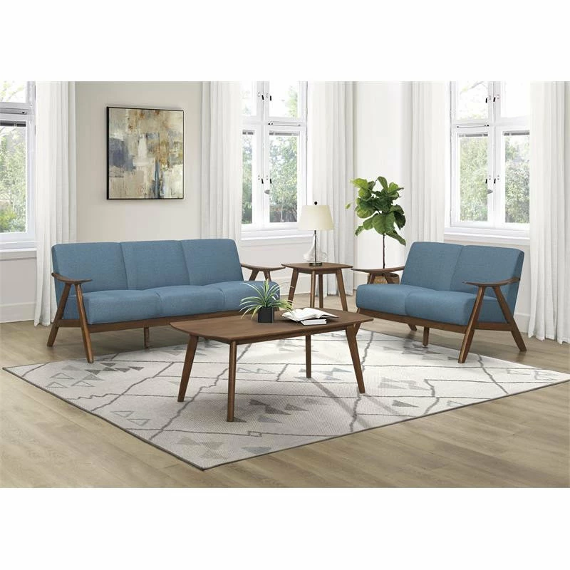 Domain Industries Inc. Lexicon Damala Mid-Century Solid Wood Frame Loveseat In Blue 4 Domain Industries Inc. Lexicon Damala Mid-Century Solid Wood Frame Loveseat In Blue - Image 2