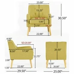 GDFStudio GDF Studio Fontinella Mid-Century Modern Fabric Tufted Arm Chair, Verdure Yellow, Set Of 2 -GDF sofa Shop de41b927037c2a64 9506 w800 h800 b1 p0