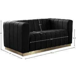 Meridian Furniture Marlon Velvet Loveseat With Brushed Gold Stainless Steel Base, Black -GDF sofa Shop df31d0c402740e05 6433 w800 h800 b1 p0