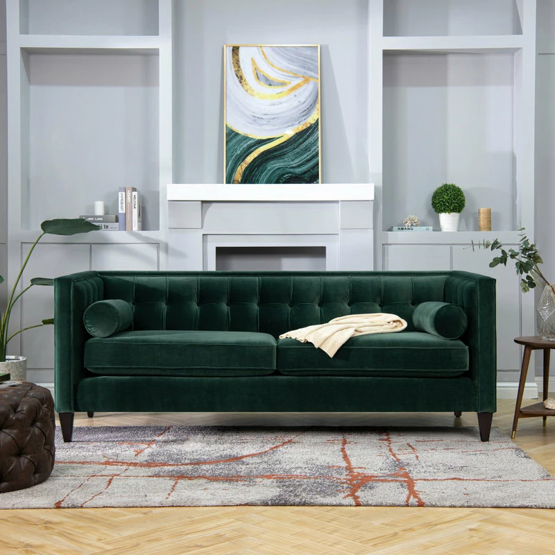 Jennifer Taylor Home Jack 84" Modern Tuxedo Tufted Sofa, Hunter Green 4 Jennifer Taylor Home Jack 84" Modern Tuxedo Tufted Sofa, Hunter Green - Image 2