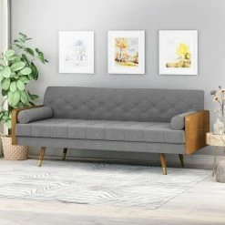 GDFStudio GDF Studio Aidan Mid Century Modern Tufted Fabric Sofa, Brown/Black/Silver -GDF sofa Shop e111a3ba01b704e1 9994 w800 h800 b0 p0