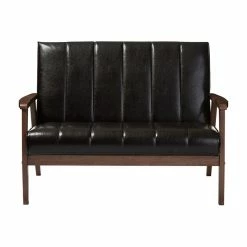 Baxton Studio Nikko Faux Leather Wooden 2-Seater Loveseat, Dark Brown