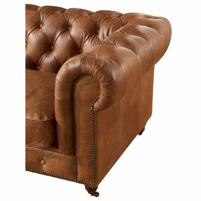 Crafters And Weavers Leather Chesterfield Arm Chair, Light Brown 5 Crafters And Weavers Leather Chesterfield Arm Chair, Light Brown - Image 3