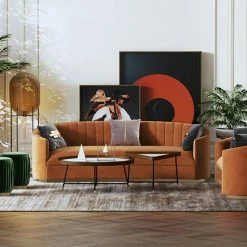 HOMARY 70.9" Curved Sofa Orange Velvet Upholstery Modern Couch Floor Sofa In Small -GDF sofa Shop e191d7fe0107ac0a 9781 w800 h800 b0 p0