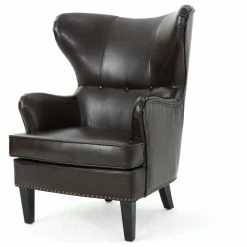 GDFStudio GDF Studio Romford Bonded Leather Wingback Club Chair, Brown