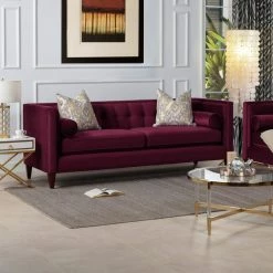 Jennifer Taylor Home Jack 84" Modern Tuxedo Tufted Sofa, Burgundy Velvet -GDF sofa Shop e35117de03daf552 6614 w800 h800 b0 p0