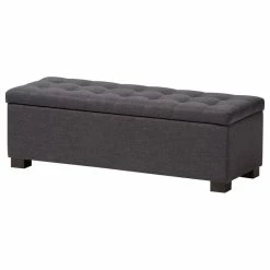 Baxton Studio Roanoke Upholstered, Grid-Tufting Storage Ottoman Bench, Dark Gray