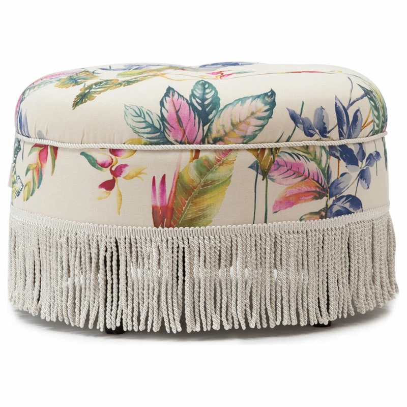 Jennifer Taylor Home Yolanda Tufted Round Ottoman With Bullion Trim, Beige Floral 4 Jennifer Taylor Home Yolanda Tufted Round Ottoman With Bullion Trim, Beige Floral - Image 2