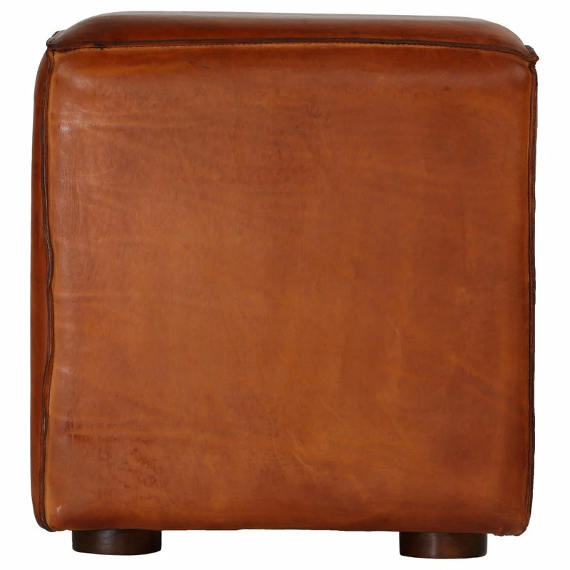 Bare Decor Sands Genuine Leather Cube Ottoman, Saddle Brown 4 Bare Decor Sands Genuine Leather Cube Ottoman, Saddle Brown - Image 2