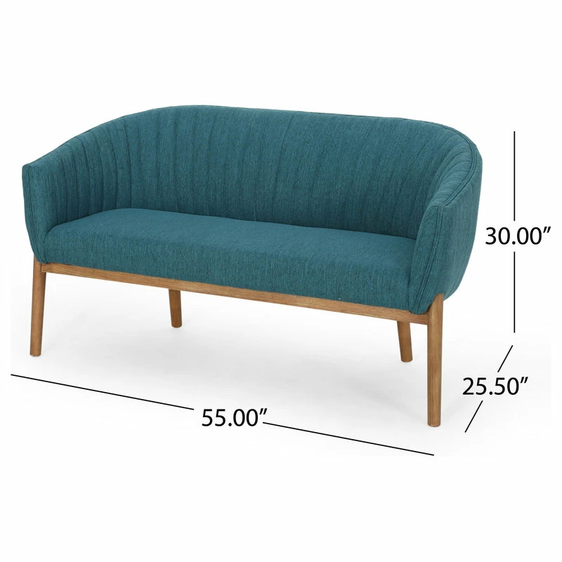GDFStudio Deborah Mid-Century Fabric Loveseat, Teal, Brown 5 GDFStudio Deborah Mid-Century Fabric Loveseat, Teal, Brown - Image 3