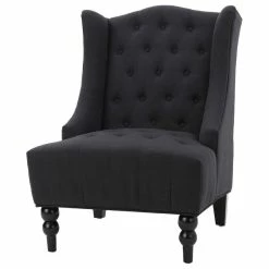 GDFStudio GDF Studio Adriana Tall Wingback Tufted Fabric Club Chair, Dark Charcoal