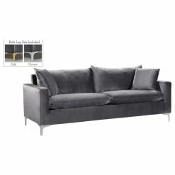 Meridian Furniture Naomi Velvet Sofa, Gold And Chrome Leg Set, Gray
