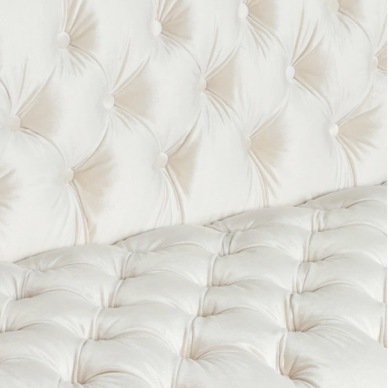 GDFStudio Roxanne Tufted Velvet 3 Seat Sofa, Beige/Silver 7 GDFStudio Roxanne Tufted Velvet 3 Seat Sofa, Beige/Silver - Image 5