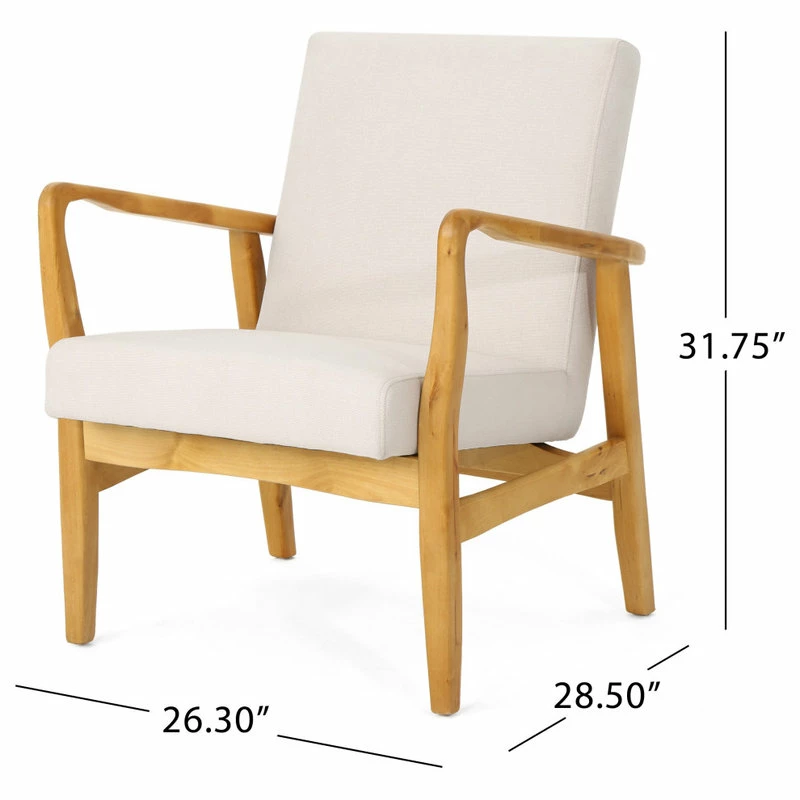 GDFStudio GDF Studio Isaac Mid Century Modern Fabric Club Chair, Ivory/Walnut 5 GDFStudio GDF Studio Isaac Mid Century Modern Fabric Club Chair, Ivory/Walnut - Image 3