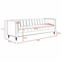 Inspired Home Nicole Miller Althea Velvet Channel Tufted Nailhead Trim Sofa, Slate Blue/Chrome -GDF sofa Shop e6313bc80e9f6c5c 8655 w800 h800 b1 p0