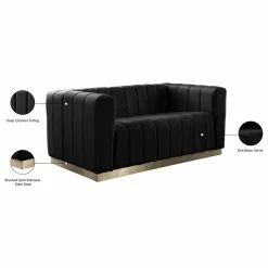 Meridian Furniture Marlon Velvet Loveseat With Brushed Gold Stainless Steel Base, Black -GDF sofa Shop e6516c2602740dff 6433 w800 h800 b1 p0