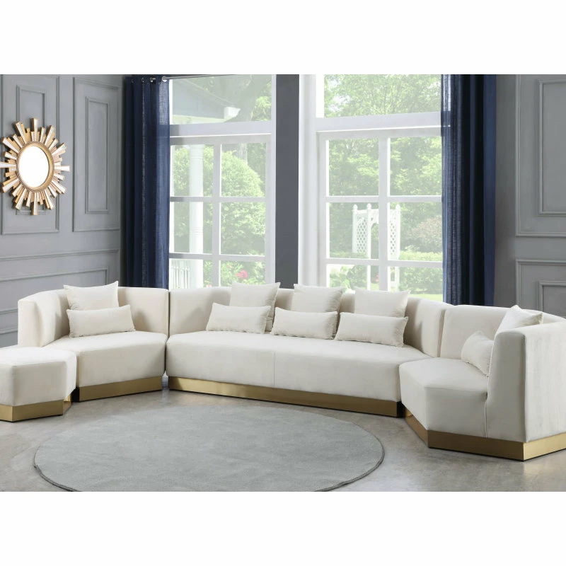 Meridian Furniture Marquis Velvet Sofa With Brushed Gold Stainless Steel Base, Cream 12 Meridian Furniture Marquis Velvet Sofa With Brushed Gold Stainless Steel Base, Cream - Image 10