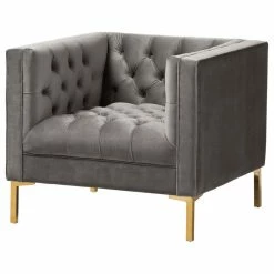 Baxton Studio Zanetta Velvet Upholstered Gold Lounge Chair, Gray