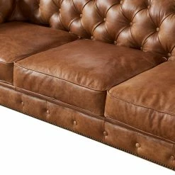 Crafters And Weavers Top Grain Leather Chesterfield Sofa, Light Brown -GDF sofa Shop e6d10abe00148aac 5180 w800 h800 b0 p0