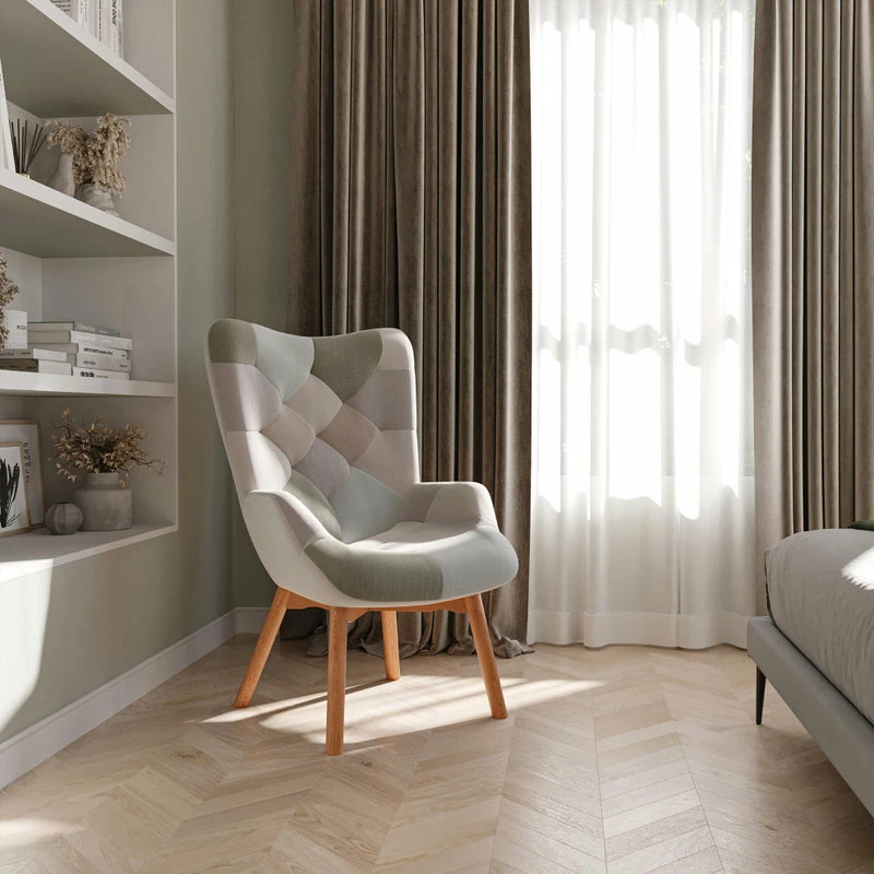 Belleze Paramount Accent Chair Multicolor Patchwork Linen Tufted Arm Chair, Patchwork A 5 Belleze Paramount Accent Chair Multicolor Patchwork Linen Tufted Arm Chair, Patchwork A - Image 3