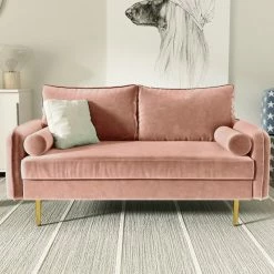 Coosy Home The Audrey I Velvet Round Arm Loveseat, Rose Pink -GDF sofa Shop e7616119022b8b79 1440 w800 h800 b0 p0